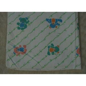 Vintage Riegel Teddy Bear Baby Blanket Flannel Receiving Green White Blue USA